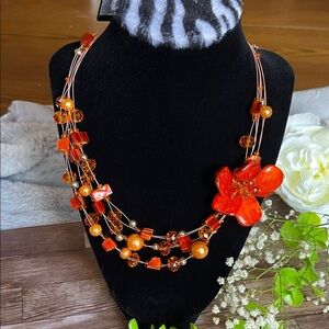 Noelle Vibrant Orange Floral Necklace